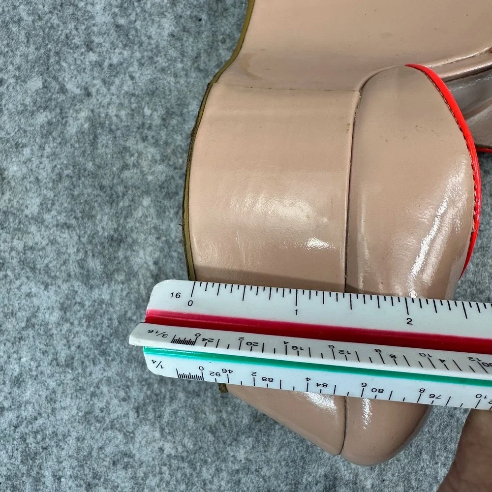 Cynthia Rowley Nude Patent Leather Neon Orange Piping Wedge Mary Jane Pumps 38.5